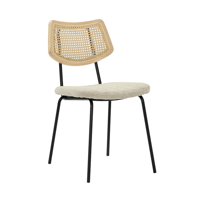 Winslet - Mid-Century Modern Rattan Back Dining Chair With Boucle Seat And Black Metal Legs - Desert Sand