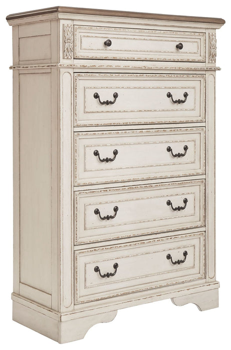Realyn - Five Drawer Chest - White / Brown / Beige