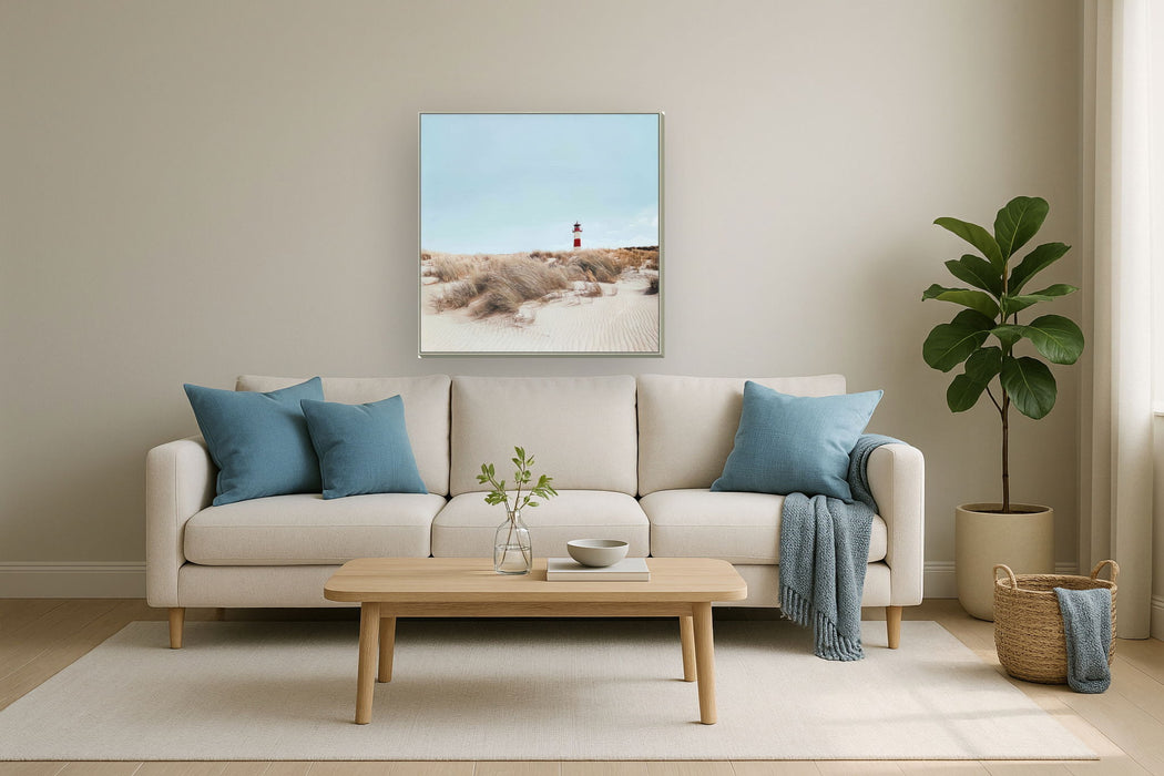 Hand Painted Textured Canvas In Frame - Light Blue