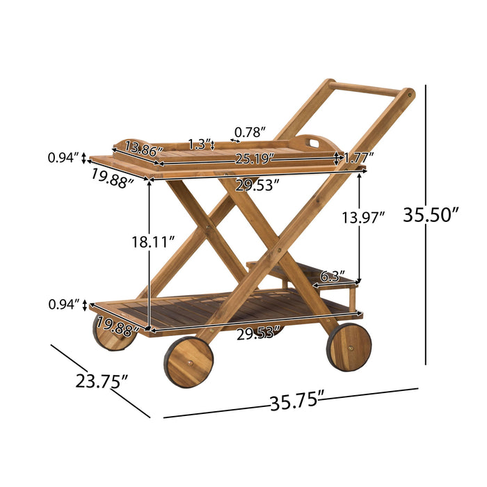 Riviera Bar Cart Stained Mobile With Wheels For Entertaining - Natural Stained
