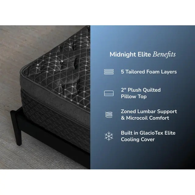 Helix Midnight Elite mattress with GlacioTex cooling pillow top and zoned lumbar support
