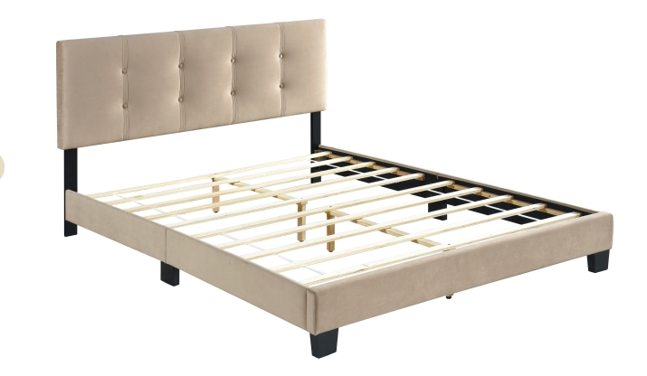 Low-profile platform bed frame with soft brown velvet, part of Homelegance Newberry Collection in Sacramento