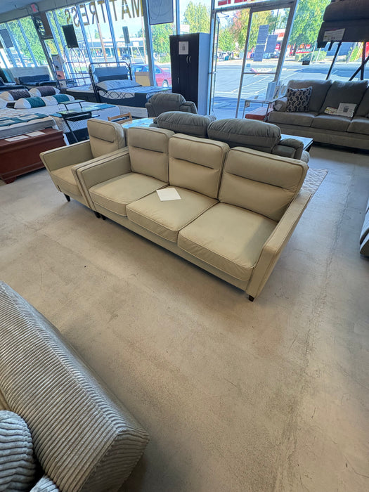 Coaster Jonah ivory leatherette sofa and matching chair on showroom clearance at Sacramento Furniture Store near Carmichael, CA.