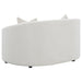 Latte upholstered loveseat with sculptural curved design available at Sacramento Furniture Store near Carmichael