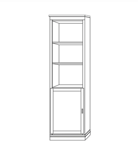 murphy bed side cabinet with open shelves and lower cabinet doors