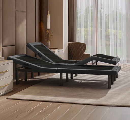 Puffy Serenity power adjustable bed base with independent head and leg elevation.