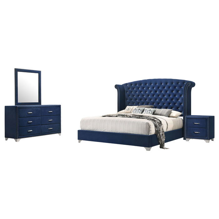 Blue velvet bedroom set Sacramento California showroom