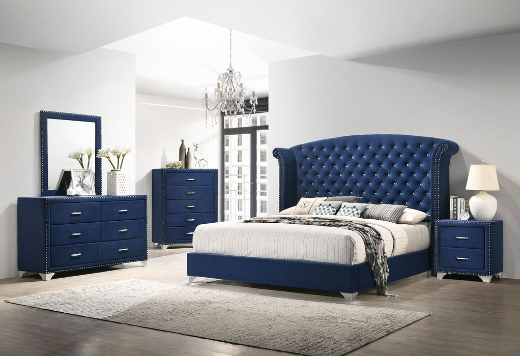 Blue velvet wingback bedroom set Sacramento Furniture Store