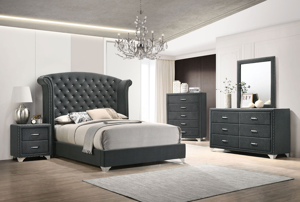 Gray velvet bedroom set Sacramento California showroom