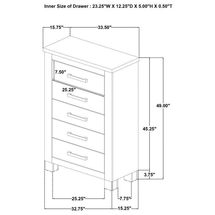 Oakglen 5-drawer Bedroom Chest of Drawers Weathered Oak