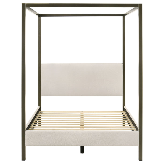 Monroe Upholstered Queen Canopy Bed Vanilla