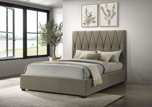 Delsea Upholstered Queen Panel Platform Bed Light Brown