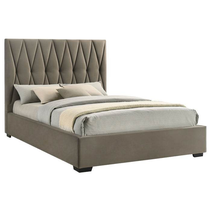 Delsea Upholstered Queen Panel Platform Bed Light Brown
