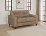 Scotland Faux Leather Upholstered Track Arm Loveseat Brown