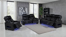 Zuma Faux Leather Dual Power Reclining LED Sofa Black