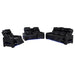 Zuma 3-piece Faux Leather Dual Power LED Sofa Set Black