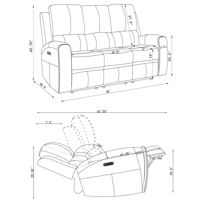 Brickston 2-piece Triple Power Reclining Sofa Set Grey