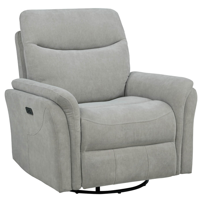 Adler Upholstered Power Swivel Glider Recliner Greige