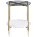 Jonelle Round Glass Top End Table White Marble Shelf Gold