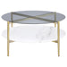 Jonelle Round Glass Top Coffee Table White Marble Shelf Gold
