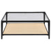 Amherst Glass Top Metal with Cane Shelf Coffee Table Black