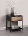 Amherst 1-drawer Radio Weave Cane Metal Bedside Table Black
