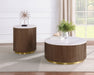 Jason Round White Marble Top Side End Table Honey Brown
