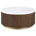 Jason 2-piece Round White Marble Coffee Table Set Honey Brown