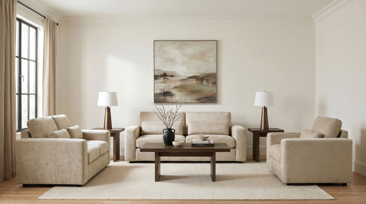 Amador Chenille Upholstered Track Arm Loveseat Camel
