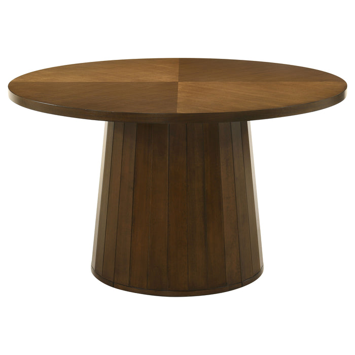 Galindo 52-inch Round Walnut Veneer Dining Table Walnut