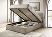 Reeves Upholstered Eastern King Lift-Top Storage Platform Bed Tan