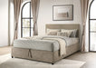 Reeves Upholstered Eastern King Lift-Top Storage Platform Bed Tan