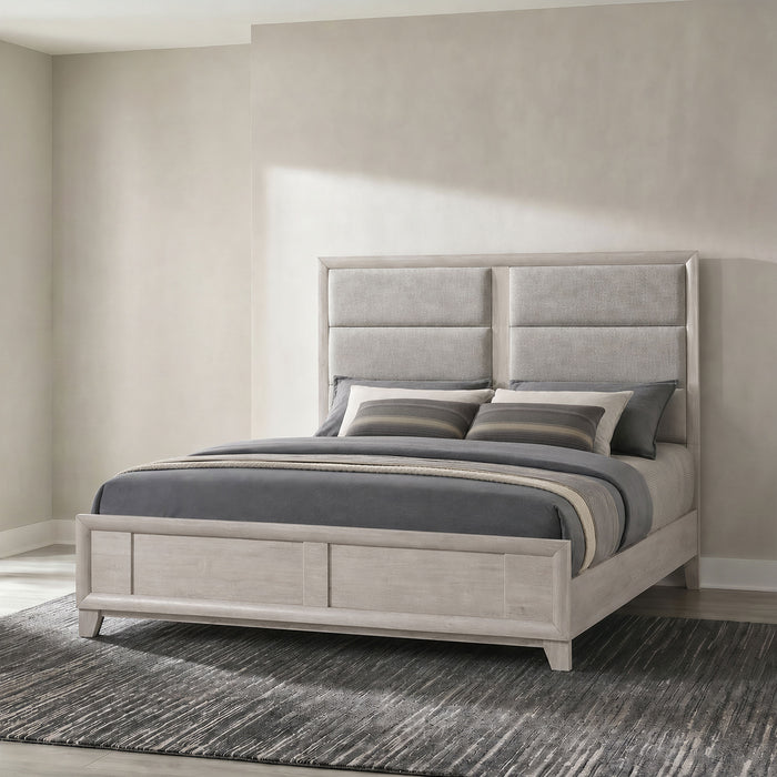 Farre Eastern King Upholstered Panel Bed Washed Grey