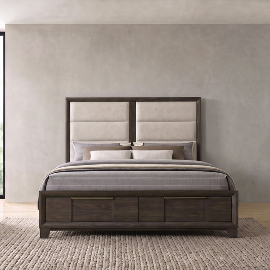 Farre Queen Upholstered Storage Platform Bed Dark Brown