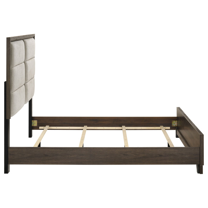 Farre Eastern King Upholstered Panel Bed Dark Brown