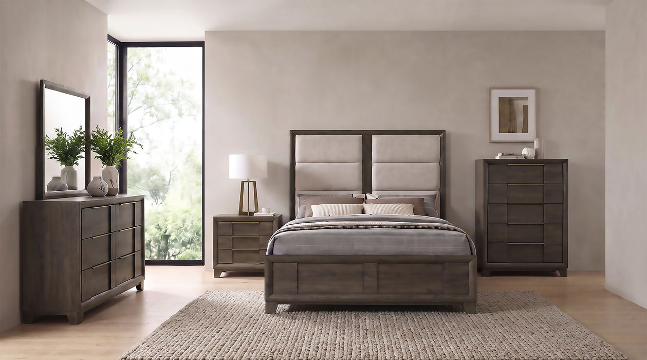 Farre Queen Upholstered Panel Bed Dark Brown