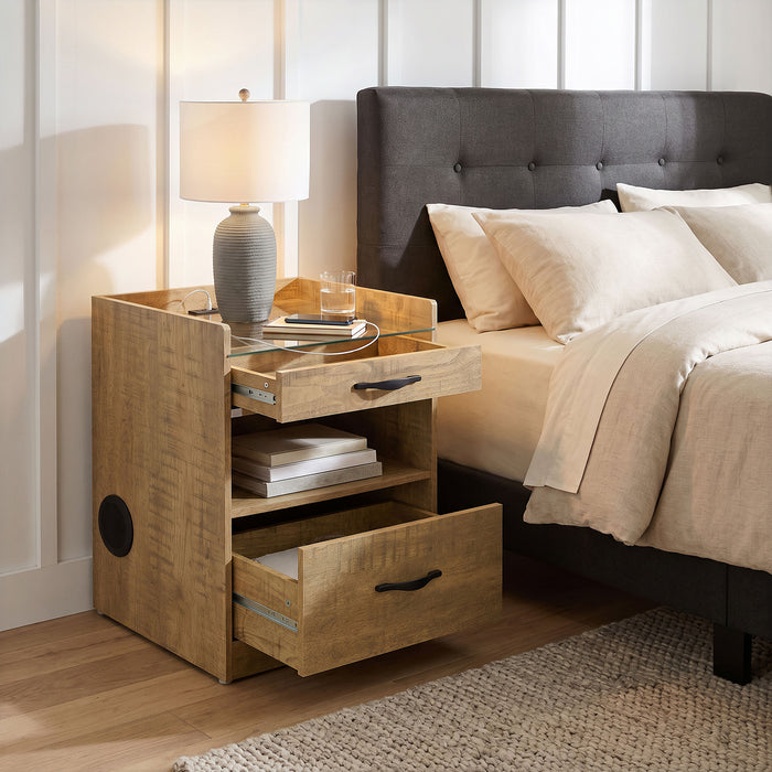 Furda 2-drawer LED Nightstand Bedside Table with Speaker Mango