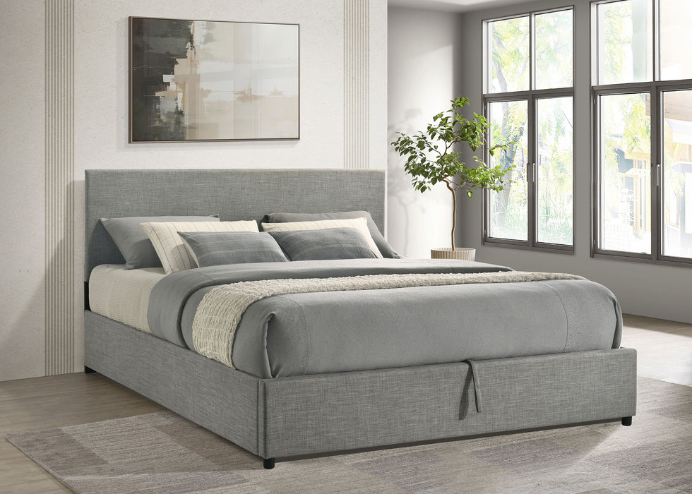 Reeves Upholstered Eastern King Lift-Top Storage Platform Bed Grey