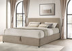 Reeves Upholstered Eastern King Lift-Top Storage Platform Bed Tan