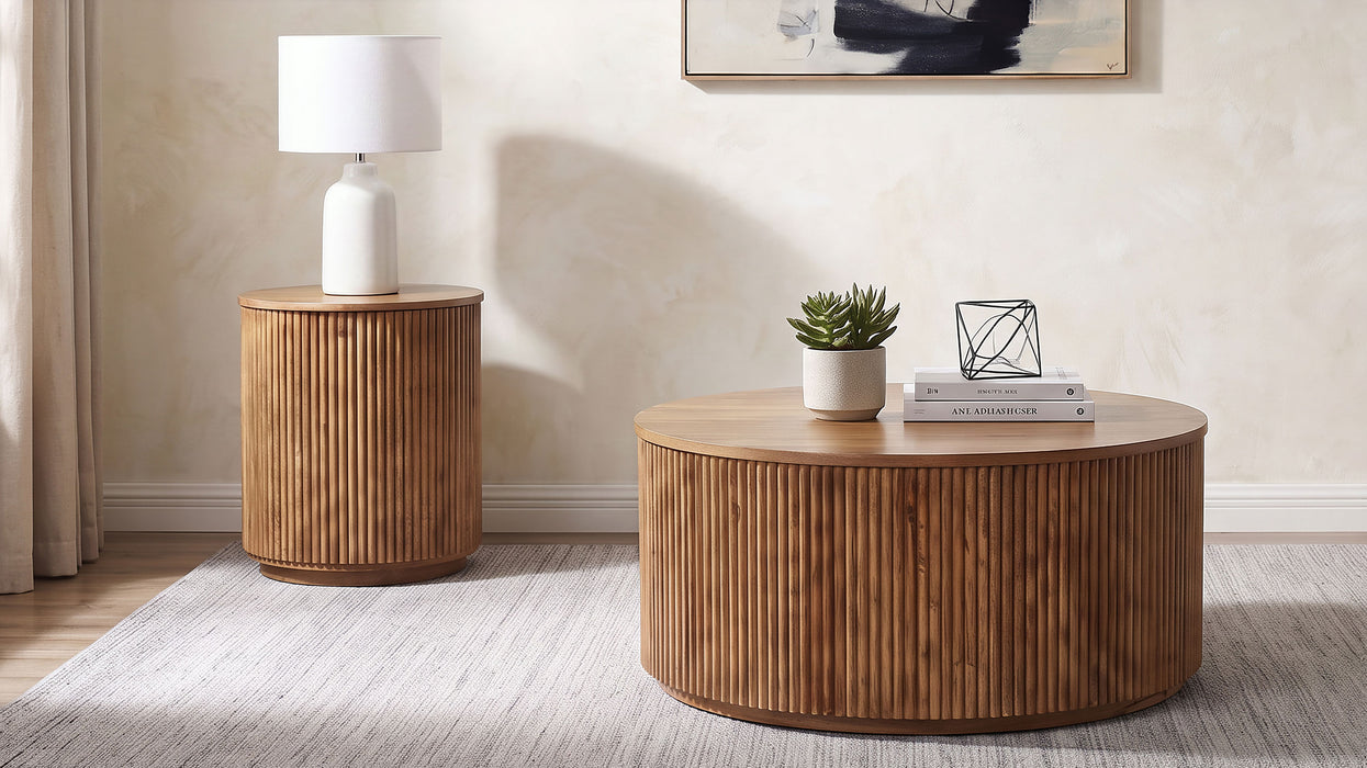 Coffey 2-piece Round Coffee and End Table Set Light Brown