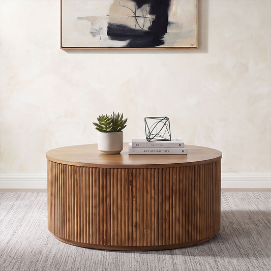Coffey Round Mango Wood Coffee Table Light Brown