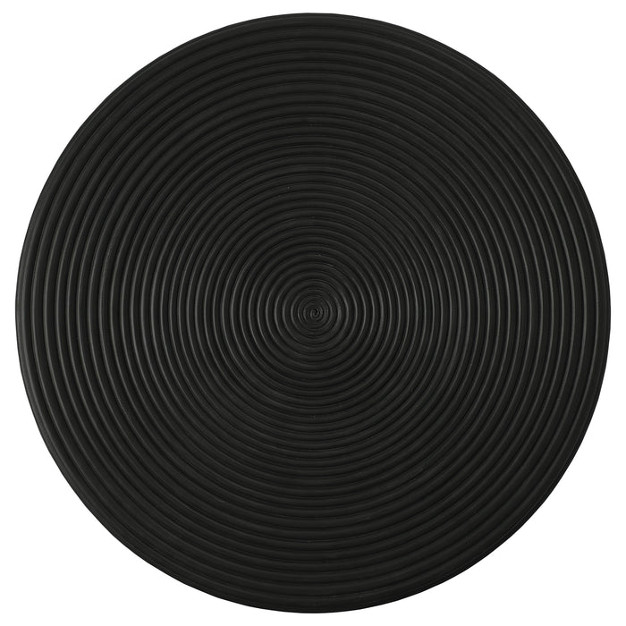 Macedo Round Ribbed Rattan Drum End Table Black