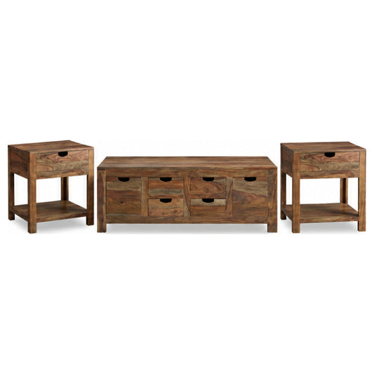 Esther 3-Piece Solid Sheesham Coffee and End Table Set Natural