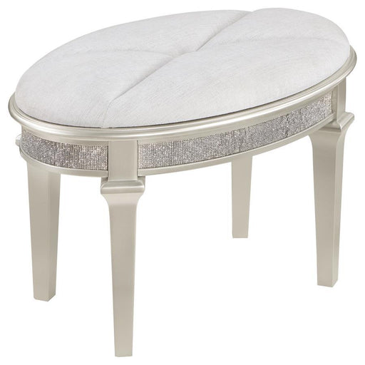 Evangeline - Oval Vanity Stool With Faux Diamond Trim - Silver And Ivory Sacramento Furniture Store Furniture store in Sacramento
