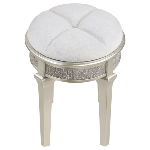 Evangeline - Oval Vanity Stool With Faux Diamond Trim - Silver And Ivory Sacramento Furniture Store Furniture store in Sacramento
